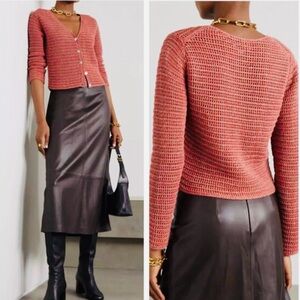 VINCE Marled Crochet Cardigan Sweater Burnt Coral ITALIAN 100% Cotton SMALL NWOT